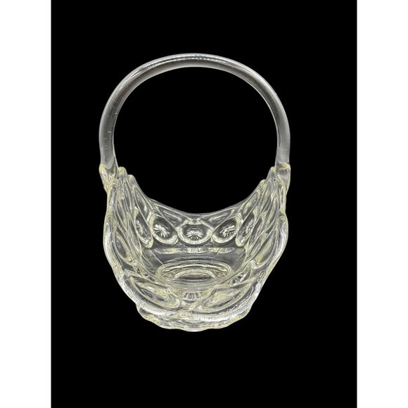 Vintage L.E. Smith Clear Moon & Stars Glass Banana Boat Basket With Handle - Picture 3 of 9
